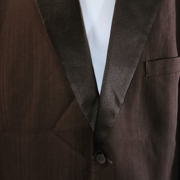 Men's Stephen Geoffrey 100% Worsted Wool Brown Striped Blazer Tux Jacket 48R - Picture 3 of 8